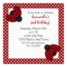 Cute Red Ladybugs Birthday Invite