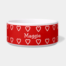 Cute Red Love heart custom name pet bowl pet bowls