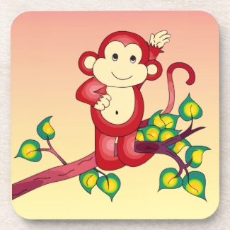 Cute Red Monkey Animal Hard Plastic Coasters