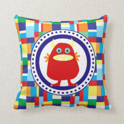Cute Red Monster on Colorful Patchwork Blocks Pillows