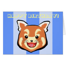 Cute Red Panda  (Blue Stripes) Card