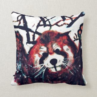 Cute Red Panda Snow Day Throw Pillow