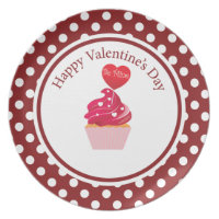 Cute red polka dot Cupcake valentine's day Plate
