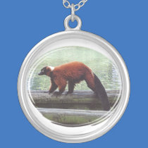 Cute Red-Ruffed Lemur Silver Necklace