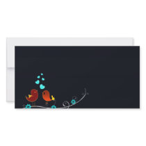 Cute reddish love birds and aqua hearts photo cards