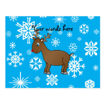 Cute reindeer blue and white snowflakes post cards