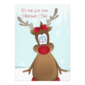 Cute Reindeer Girl Christmas Party Custom Invitations