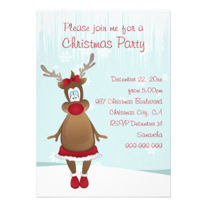 Cute Reindeer Girl Christmas Party Custom Invitations
