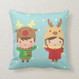 Cute Reindeer Kids Christmas Decorations Throw Pillows