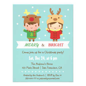 Cute Reindeer Kids Christmas Party Invitations