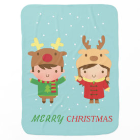 Cute Reindeer Kids Merry Christmas Receiving Blanket