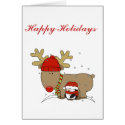 Cute Reindeer & Penguin Christmas Greeting Card