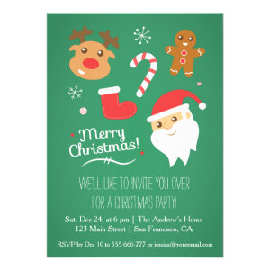 Cute Reindeer Santa Christmas Party Invitations