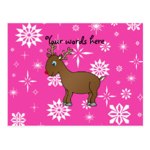 Cute reindeer white and pink snowflakes postcards