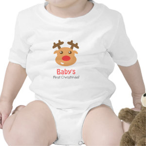 Cute Reindeer with Red Nose for Baby 1st Christmas Bodysuit