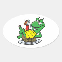 cute relaxing floating turtle cartoon oval sticker
