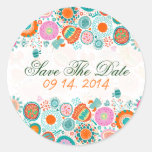 Cute Retro Birds & Flowers Save The Date stickers