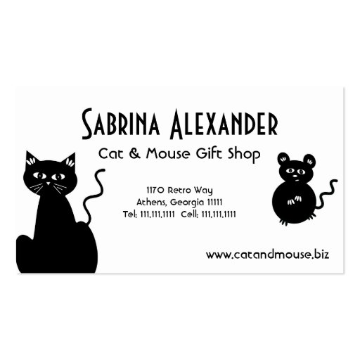 Cute Retro Cartoon Cat and Mouse Business Card