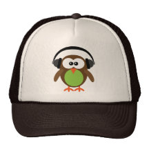 Cute Retro DJ Owl With Headphones Hats