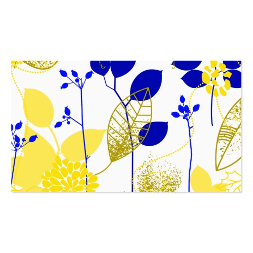 Cute Retro Floral, Yellow & Blue Business Card Template (back side)