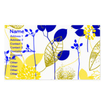 Cute Retro Floral, Yellow & Blue Business Card Template