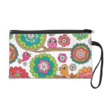 Cute retro flower bird pattern wristlet