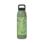 Cute Retro Flowers & Butterflies Pink Green Aqua Water Bottles