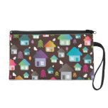 Cute retro home house tree pattern wristlet