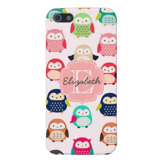 Cute Retro Litte Owls Monogrammed Covers For iPhone 5