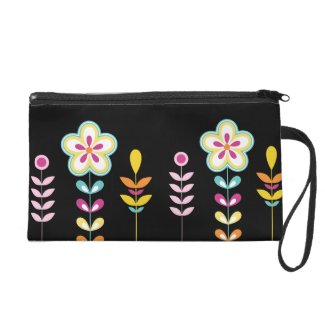 Cute Retro Modern Flowers Satin Wrist Purse Wristlet Purses