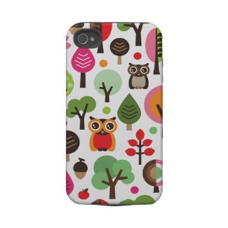 Cute retro owl and trees pattern iphone case iphone 4 tough case