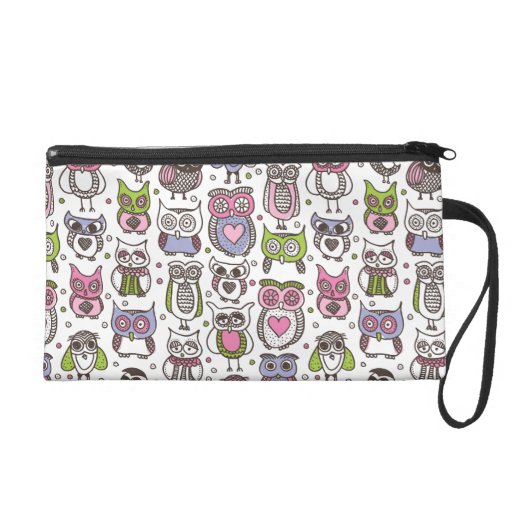 Cute retro owl bird animal pattern wristlet