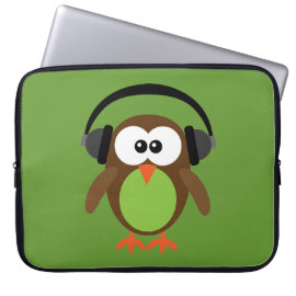 Cute Retro Owl DJ with Headphones Laptop Computer Sleeve