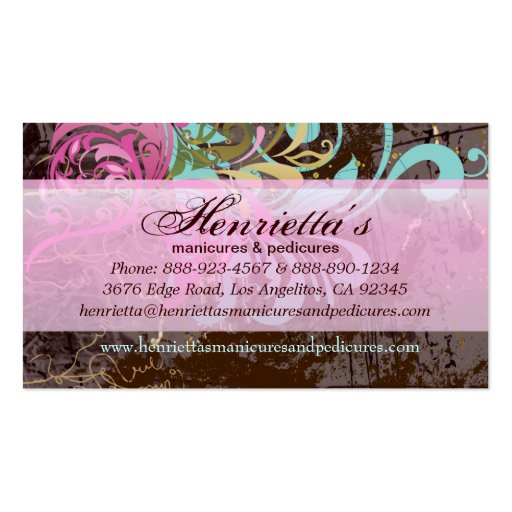 Cute Retro Pink Aqua Floral Business Card Template (front side)