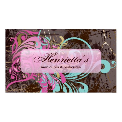 Cute Retro Pink Aqua Floral Business Cards (front side)