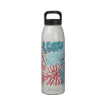 Cute Retro Pink Blue Floral, Butterfly Water Bottle