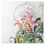 Cute Retro Pink Green Floral Tile