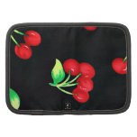 Cute retro red cherries fruit pattern on black folio planner
