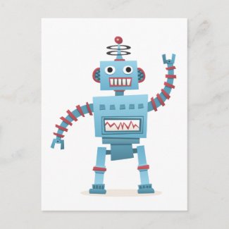 Cute retro robot android kids cartoon postcard