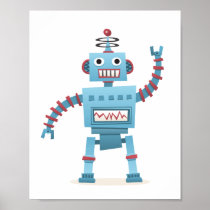 Cute retro robot android kids cartoon wall art posters