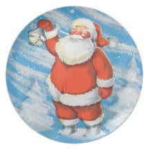 Cute Retro Santa Claus Kids Plate