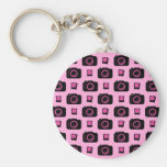 Cute Retro Style Pink Black Camera Pattern Key Chain