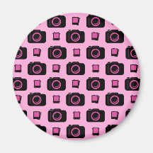 Cute Retro Style Pink Black Camera Pattern Magnets