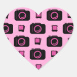 Cute Retro Style Pink Black Camera Pattern Heart Stickers