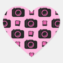 Cute Retro Style Pink Black Camera Pattern Heart Stickers