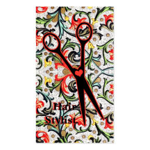 cute retro vintage floral scissors hair stylist business card template