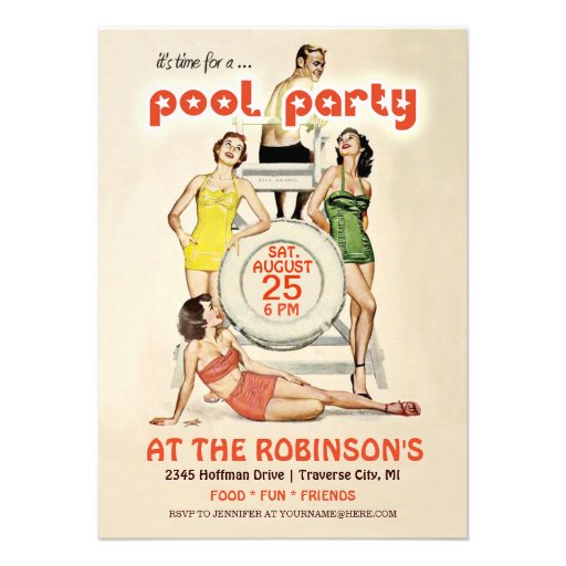 Cute Retro Vintage Pool Party Invitation