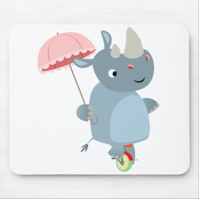 Cute Rhino with Umbrella on Unicycle Mousepad by Lioness_Graphics