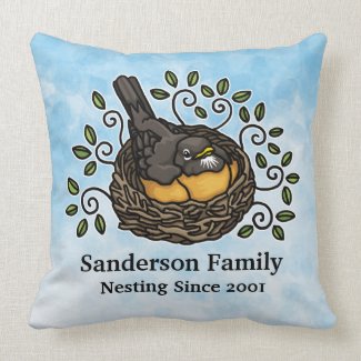 Cute Robin Nesting, Add Your Family Name and Date