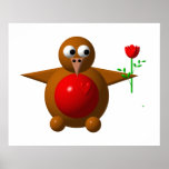 Cute robin with a rose print
